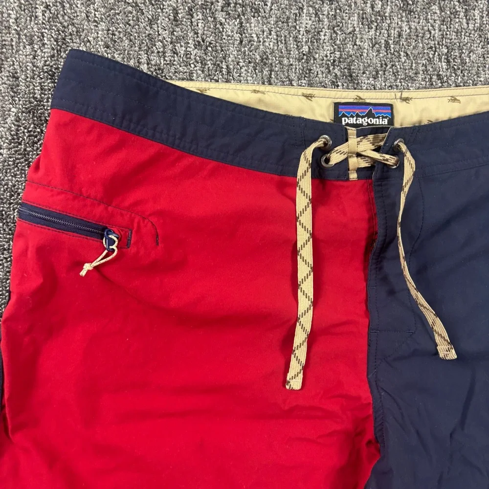 Patagonia Baggy Surf Colorblock Board Shorts Red Navy Blue Mens Size 38